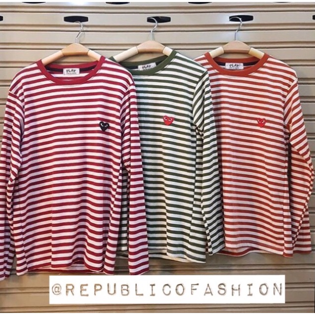 Kaos stripe CDG Kaos stripe lengan panjang Kaos comme des garcon