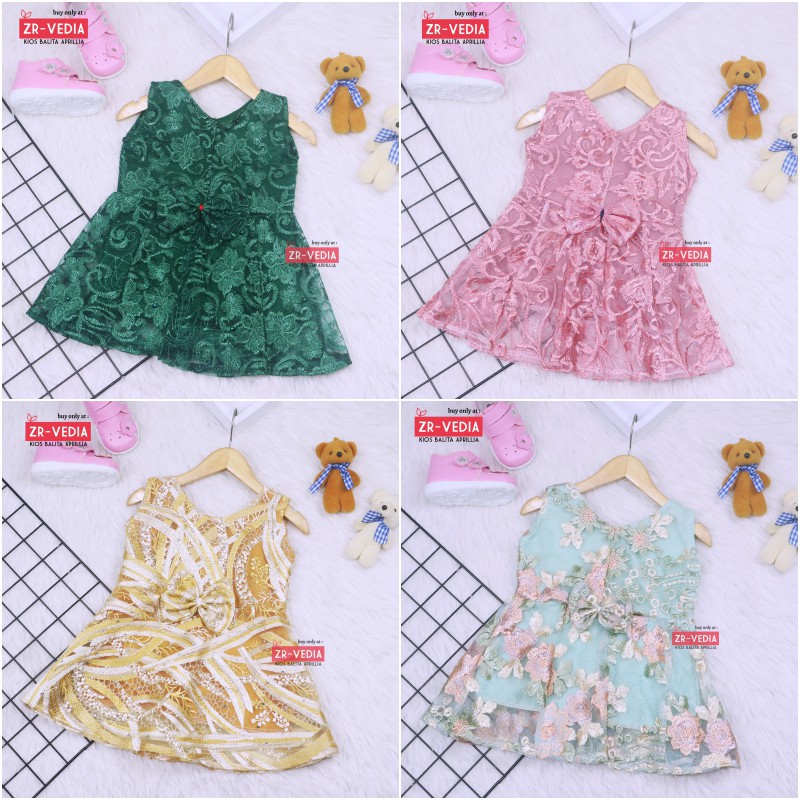 Dress Keira uk 6-12 Bulan / Gaun Brukat Pesta Kondangan Baju Baby Import Dres Brukat Kensi Anak