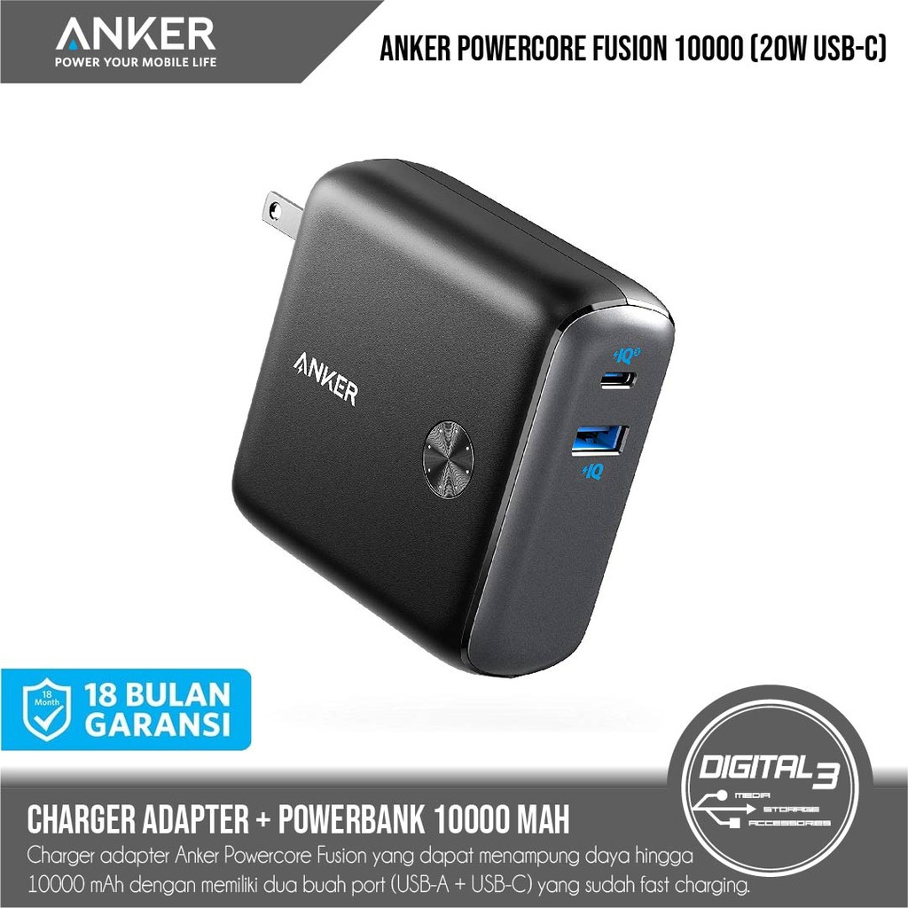 Anker PowerCore Fusion 10000 Power bank + Charger 20W PD USB-C A1623