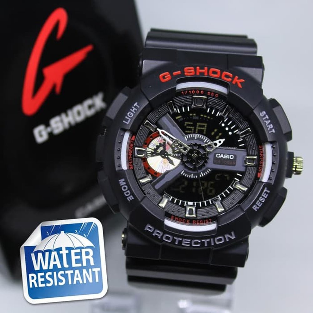 JAM TANGAN PRIA G SHOCK GA 110 ANTI AIR BLACK LIST RED WHITE