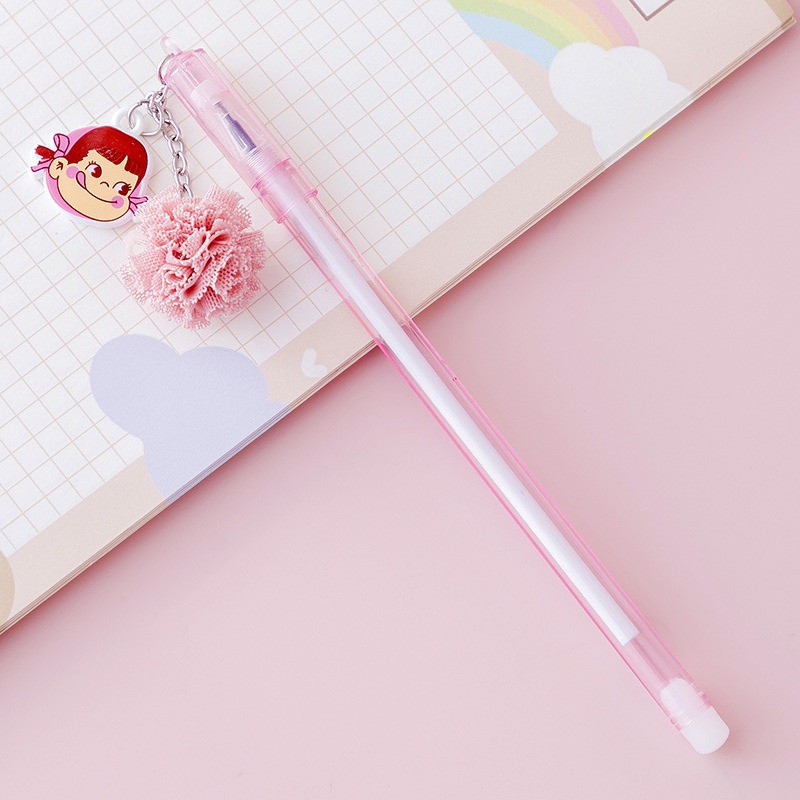 MURMURE.ID | PART 1 PULPEN GEL GANTUNGAN LUCU KARAKTER DENGAN SEQUIN GLITTER BOLPOIN LUCU UNIK PN087-POMPOM-PINK