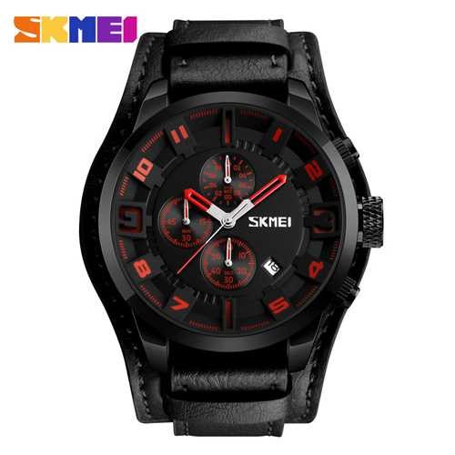 SKMEI Jam Tangan Analog Pria JT 24 Jam Tangan Cowok Strap Kulit Berkualitas Penutup Stainless Steel