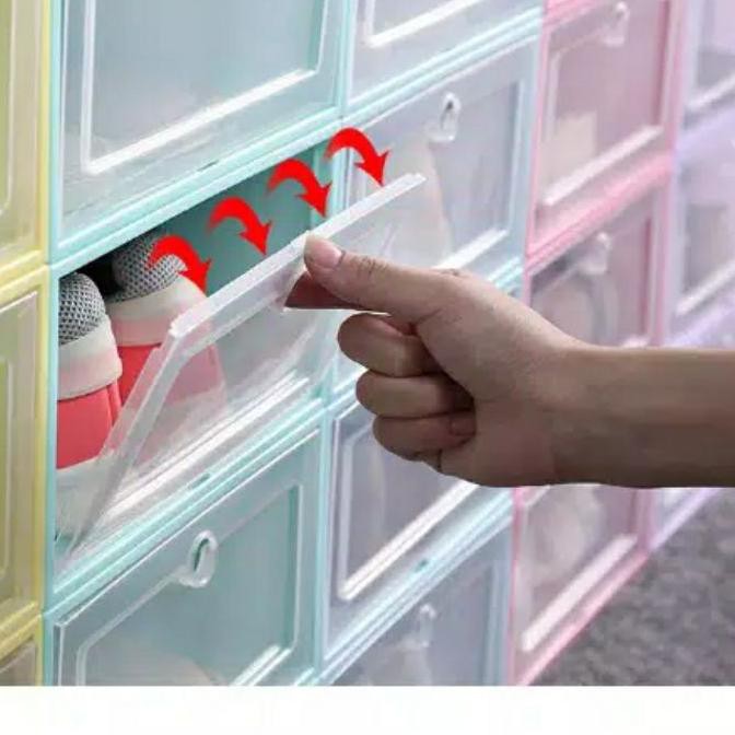 ™ ( ) ( Surabaya ) Kotak Sepatu Transparan Susun Laci / Rak Plastik Sepatu Multifungsi Perbox ❄