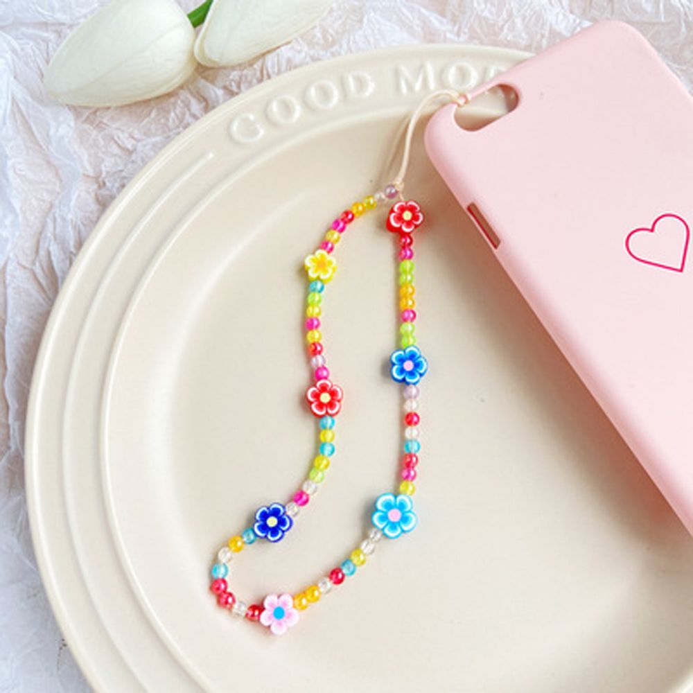 REBUY Fashion Phone Lanyard for Women Girls Acrylic Beads Mobile Phone Chain Cellphone Strap Colorful Jewelry Ins Trendy Hanging Cord Handmade Smiling Beads