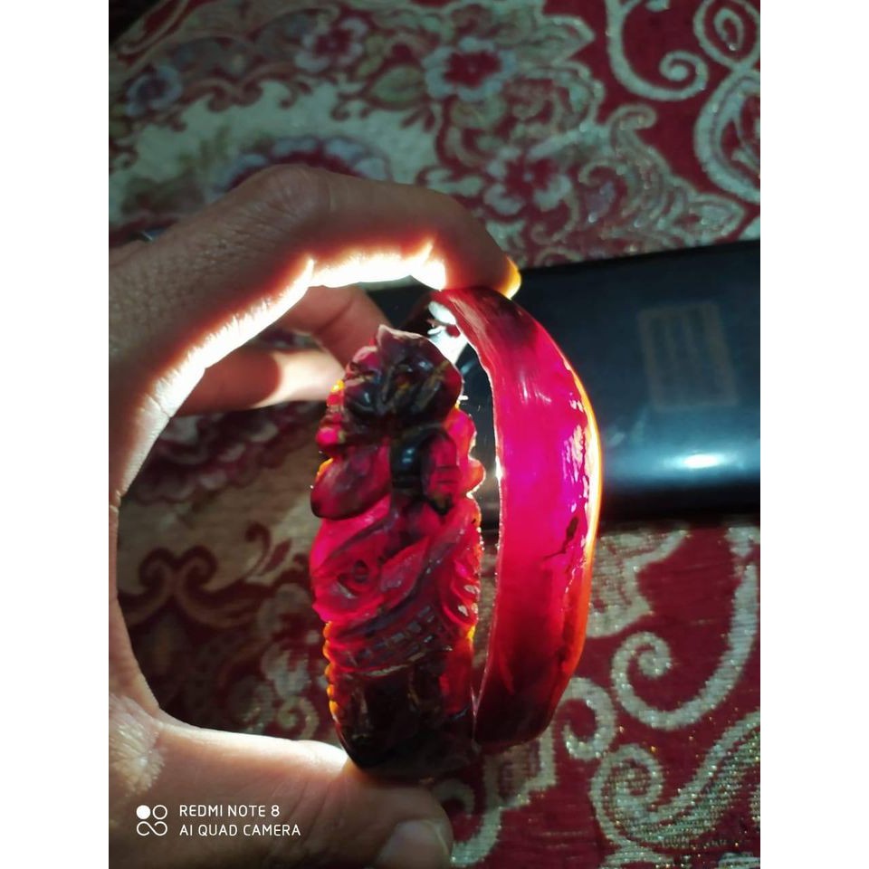 Gelang Akar Bahar Merah Ukir Semar Tembus Cahaya