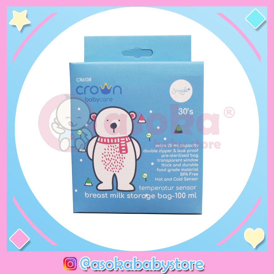 Crown Kantong Asi Steril 120ml isi 30pcs Temperatur Sensor - Breastmilk Storage Bag 120ml ASOKA