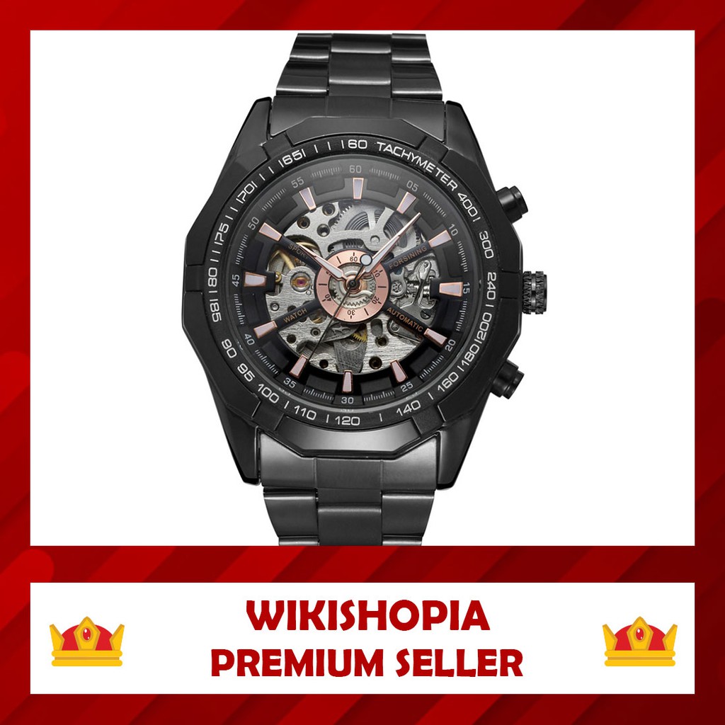 Jam tangan pria Automatic Mechanical Watch Skeleton Forsining Original