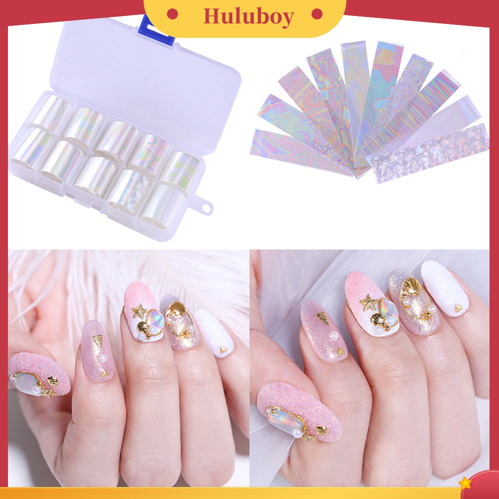 Huluboy Huluboy♡ 10 Rol Stiker Foil Transfer UV Gel Berkilau Untuk Dekorasi Manicure DIY