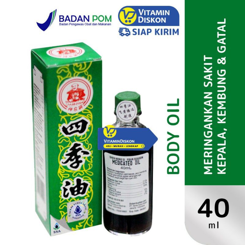 Four Season Medicated Oil 40 Ml Ssa | Minyak Angin Untuk Sakit Kepala, Kembung, Mual Dan Gatal