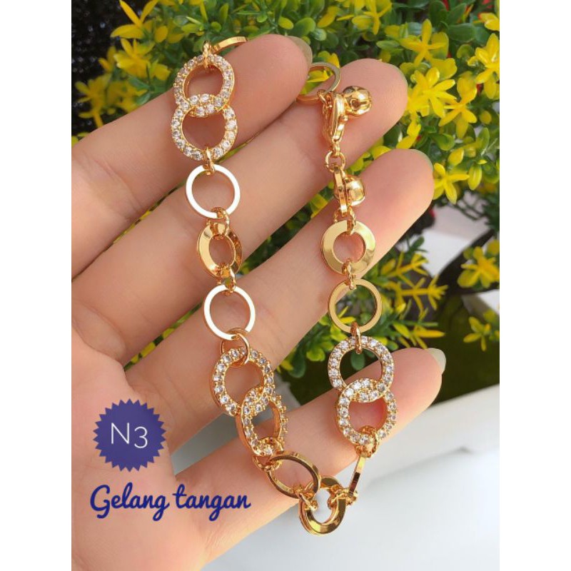 (SEP) TERMURAH Set Perhiasan Lapis Emas Xuping Gelang Rantai Bulat Permata Gold Mewah Titanium Asli