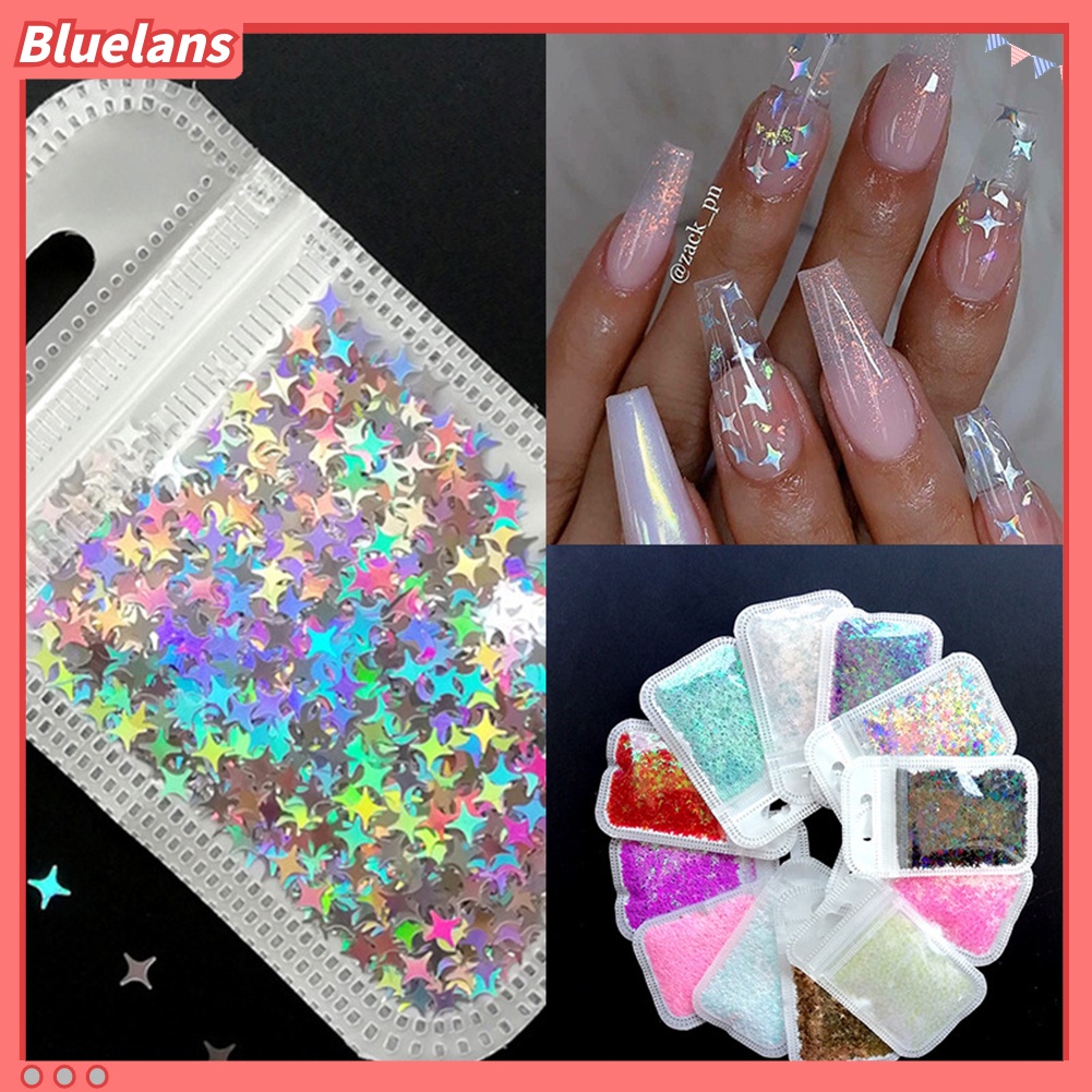 Bluelans Payet Glitter Bentuk Salib / Bintang / Kepingan Salju Untuk Dekorasi Nail Art 3D