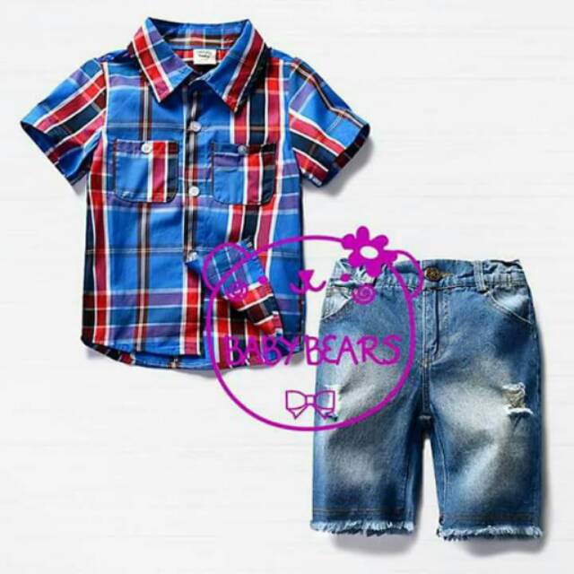 Setelan Anak Cowok Astro Shirt Ripped Fashion Set 2in1 (kemeja, celana)