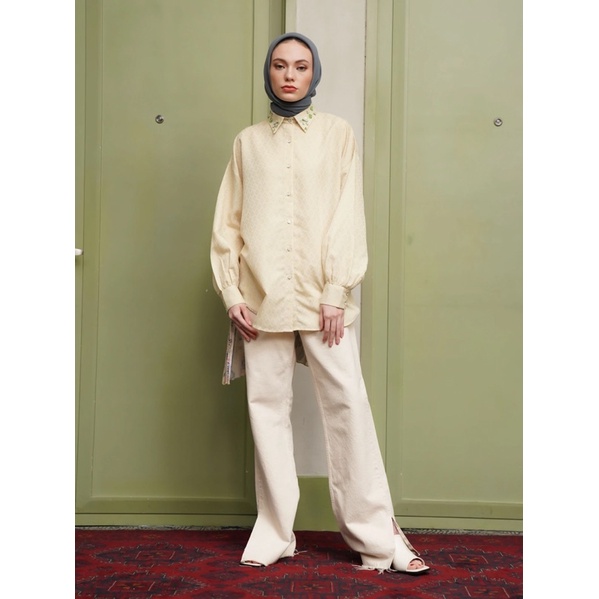 [NEW] ALIQA PLEATS SHIRT YELLOW SIZE M || ALEZA.ID