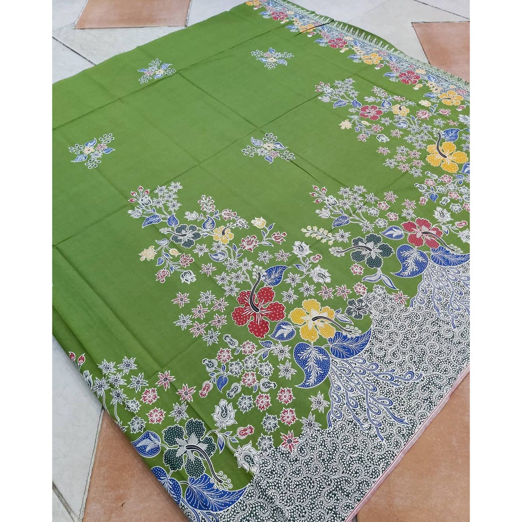 Kain Batik SOLO motif kembang setaman warna hijau daun