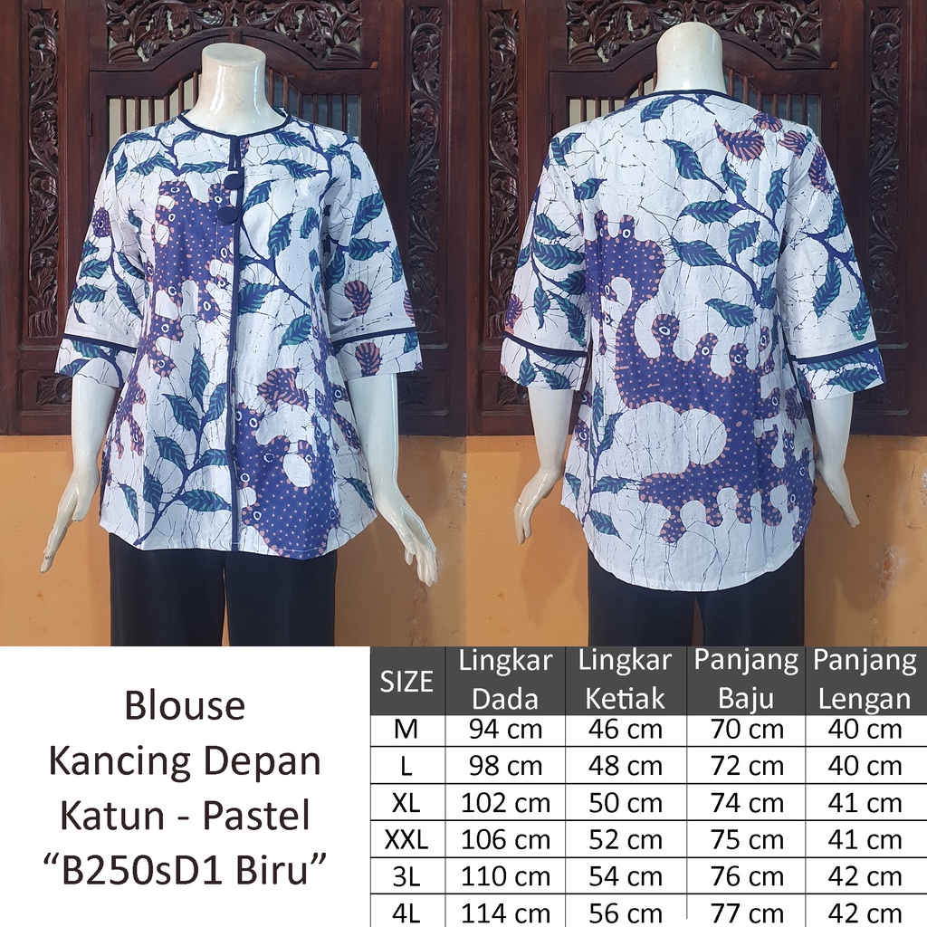 NEW Atasan Blouse Batik MOSA Blus Wanita Lengan Pendek 3/4 Kancing Depan. Motif Batik Pekalongan -250-8