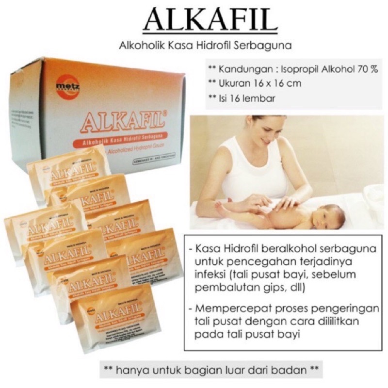 Alkafil Alkoholik Kasa Hidrofil 16 Sachet / Kasa Tali Pusar Bayi / Alcohol Swab / Alkohol Swab