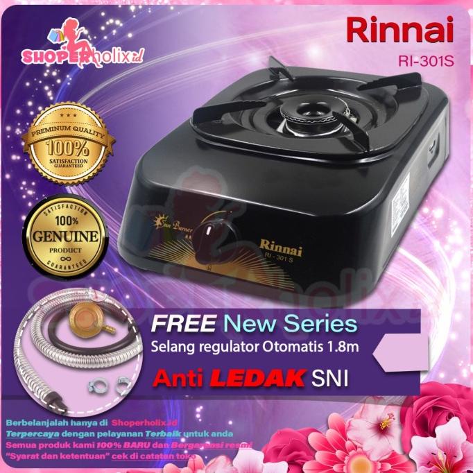 Kompor gas Rinnai teflon 1tungku +selang regulator otomatis anti ledak