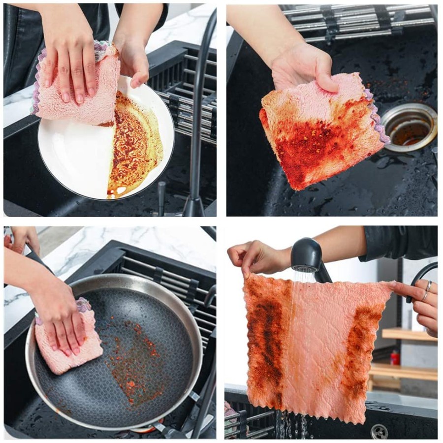 LAP DAPUR Kain Lap Piring Anti Minyak Bahan Coral Fleece Kain Lap Dapur Microfiber Serap Air Murah