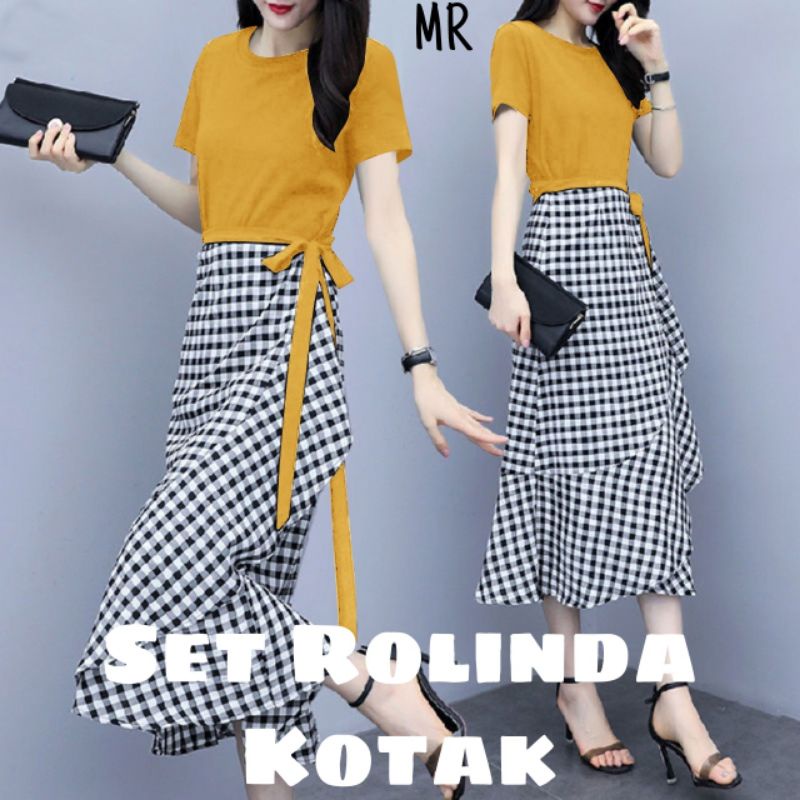 SET ROK FASHION ROLINDA KOTAK, MOSCREPE KATUN, SETELAN