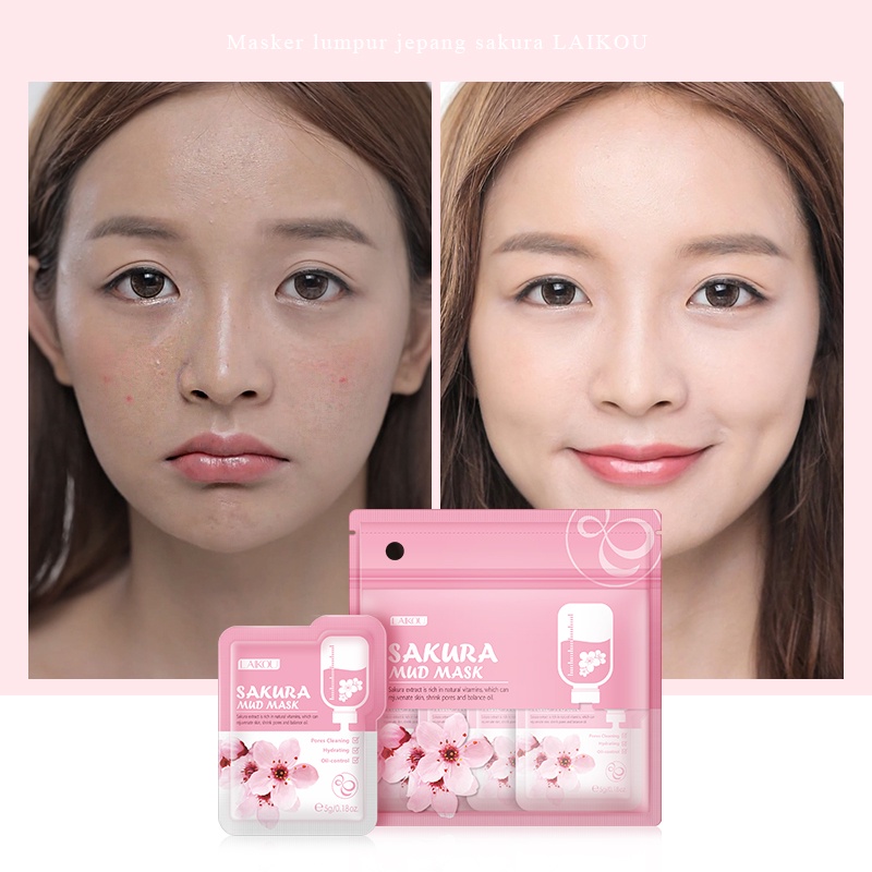 LAIKOU Sakura Mud Mask Sachet Pembersih Pori-pori Komedo Pemutih Mud Mask Jerawat 5g 1pc