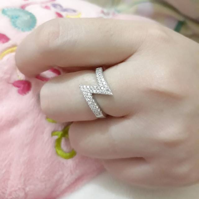 Perhiasan Cincin Zigzag Silver 925 Cincin Perak Lapis Emas Putih Cc04 Shopee Indonesia