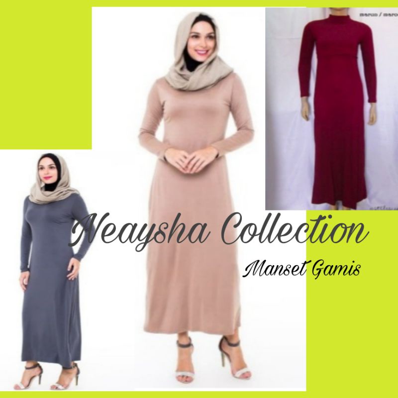 Manset Gamis dalaman Manset gamis lengan panjang baju gamis kaos bahan spandek rayon super