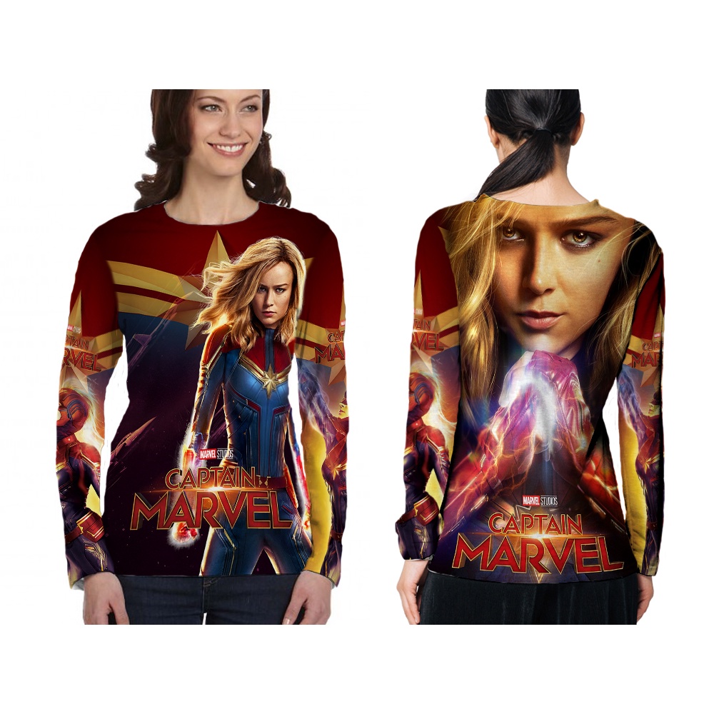 [TiniShop] Kaos Panjang Wanita CAPTAIN MARVEL FullPrint / Kaos CAPTAIN MARVEL Terbaru /301