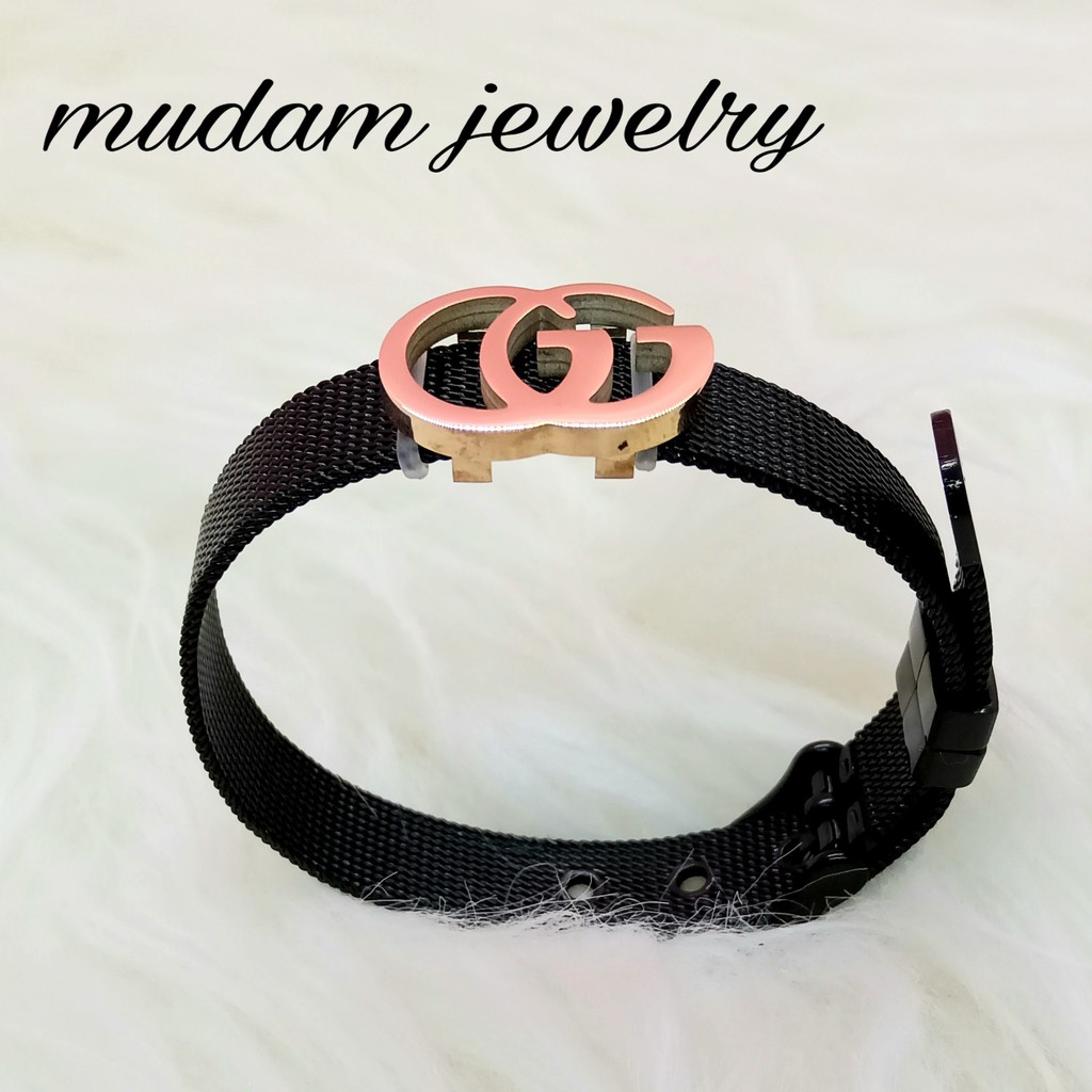 Gelang Titanium Gc Model Tali Jam Warna Hitam dan Rose gold