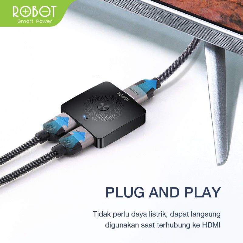 ROBOT HM103 HDMI switch and Splitter 2in 1out / 1in 2out Bi-Direction 4k Black - Garansi 1 Tahun