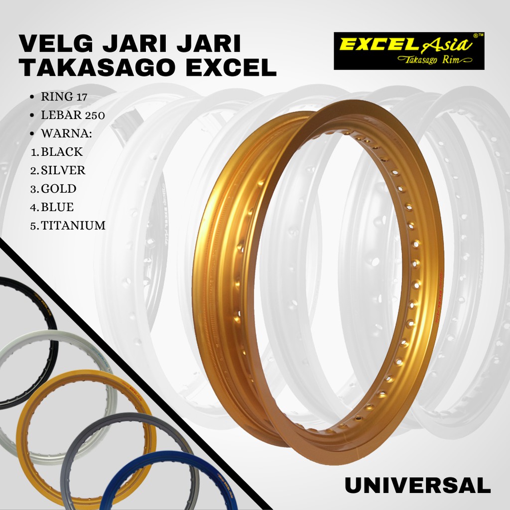 Velg pelek takasago excel asia 250 ring 17 HITAM SILVER GOLD BIRU MERAH