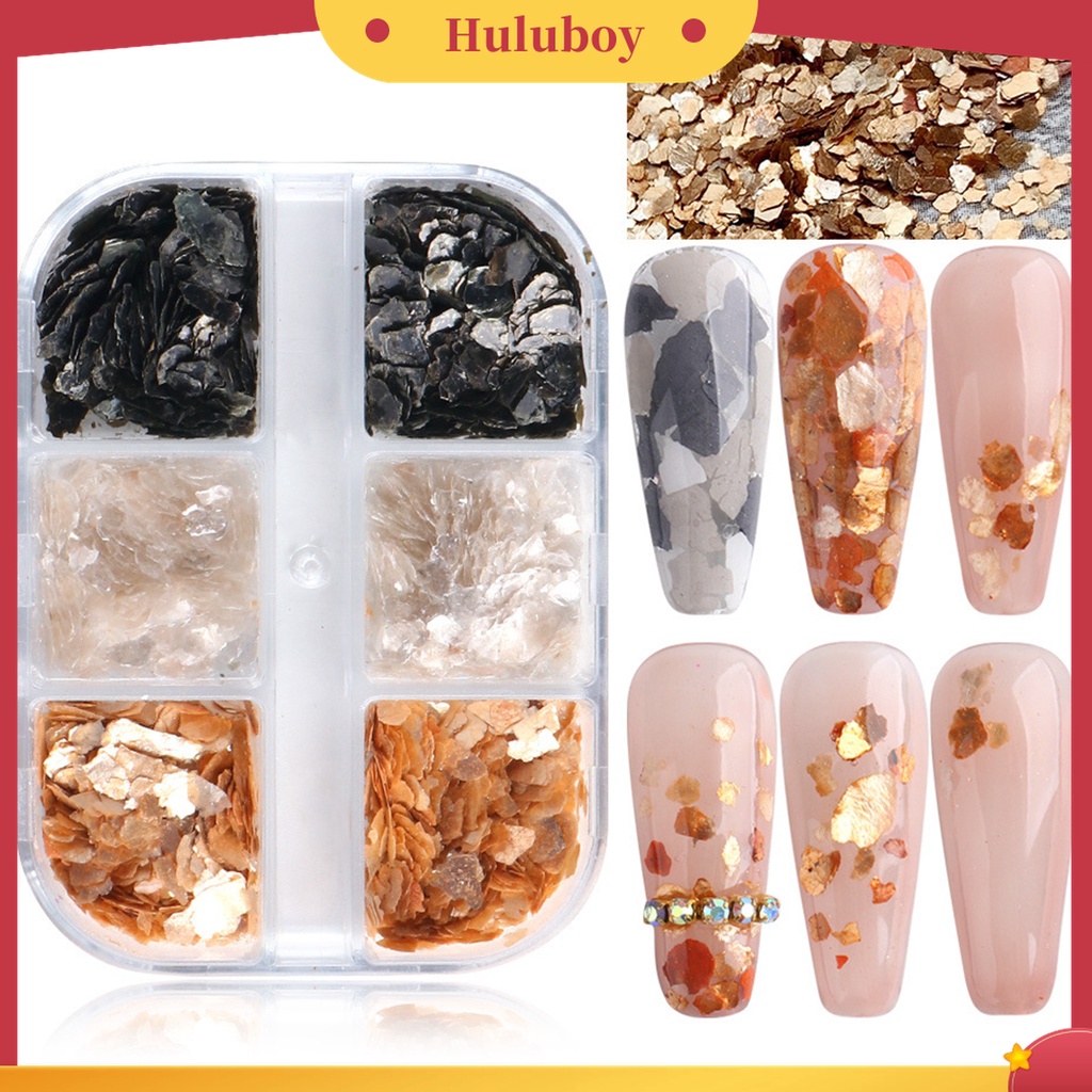 Huluboy Huluboy♡ 6 Grid / Box Sequin Nail Art Reflektif Saturation Tinggi Untuk Pesta