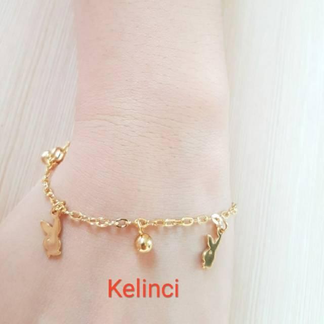 SET Gelang Tangan &amp; Gelang Kaki TITANIUM motif kucing Gajah Kelinci Owl Ikan Import Antikarat