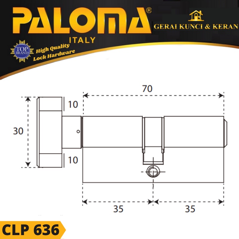 Knob Cylinder PALOMA CLP 636 DELUXE KC-CK 70MM - Computer Key HITAM