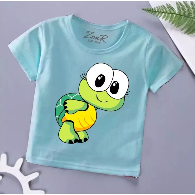 Baju bayi atasan kaos bayi usia 3-9 bulan-9 Biru Kura kura