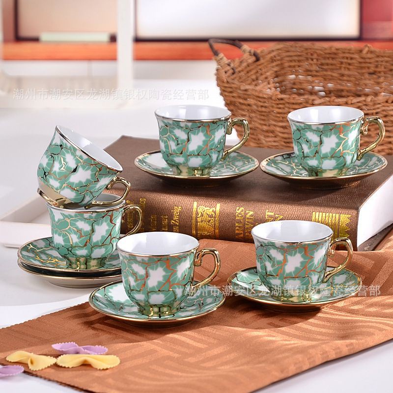 GS8 Cangkir Keramik Set 6 in 1 European Style Hijau Eropa XS-1009 SUNFILI Peralatan Minum Gelas Model Eropa