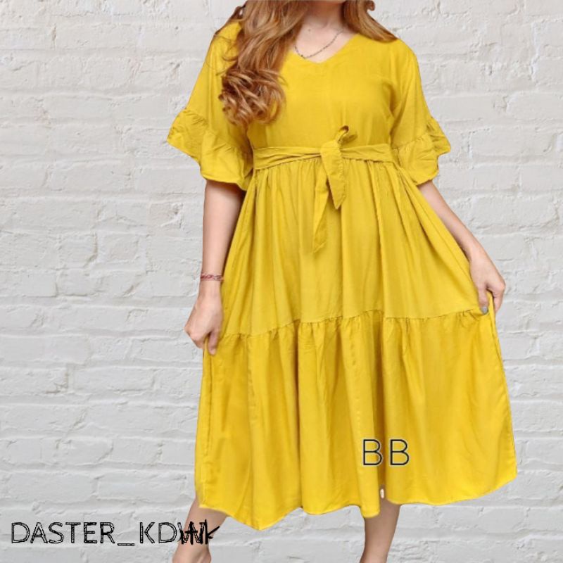 DASTER JUMBO  DRESS BUMIL JUMBO SELETING DEPAN BAHAN RAYON TANGAN REMPEL BIG SIZE3XL LD125CM