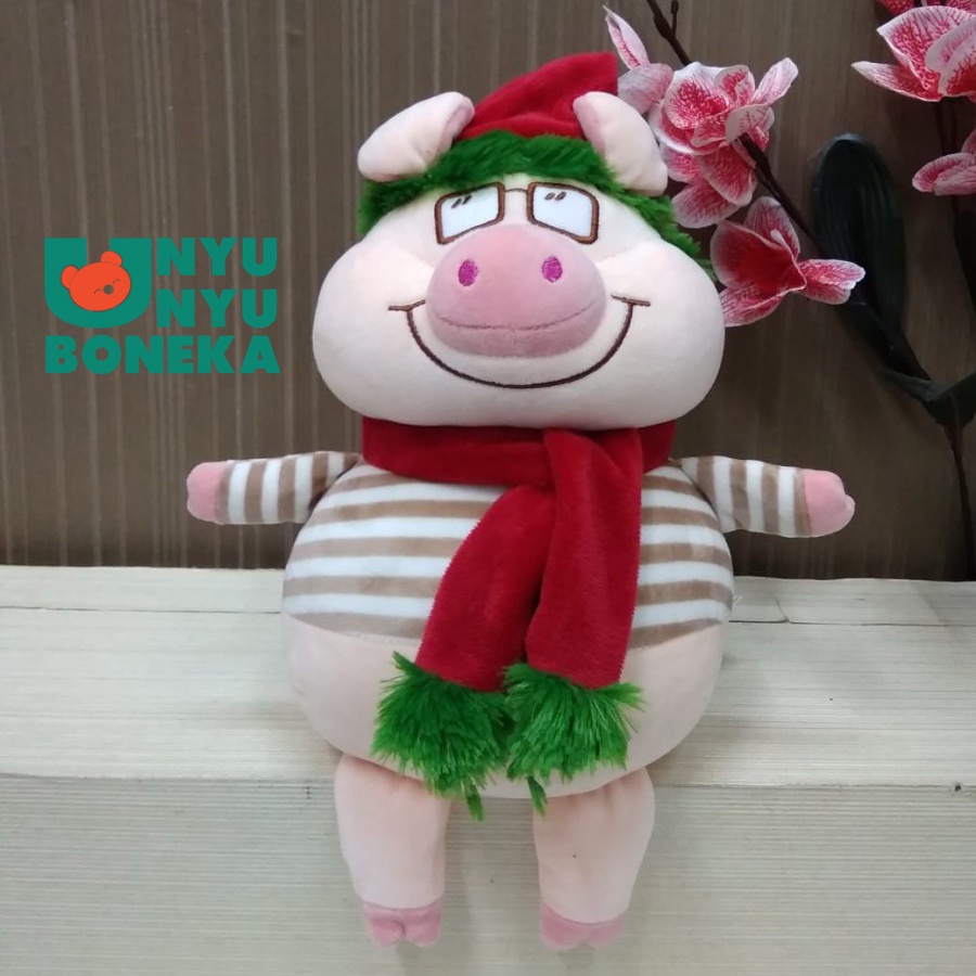 Boneka Natal Pig Kaos Stripe 24cm Boneka Lucu/haidah/souvenir