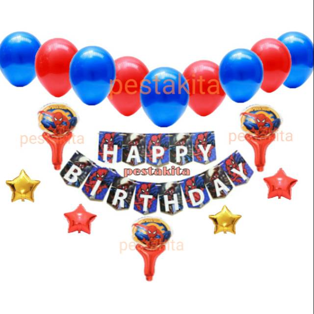 SPIDERMAN Set Happy Birthday / Set Dekorasi Ulang Tahun Anak Tema Spiderman { 1 set }