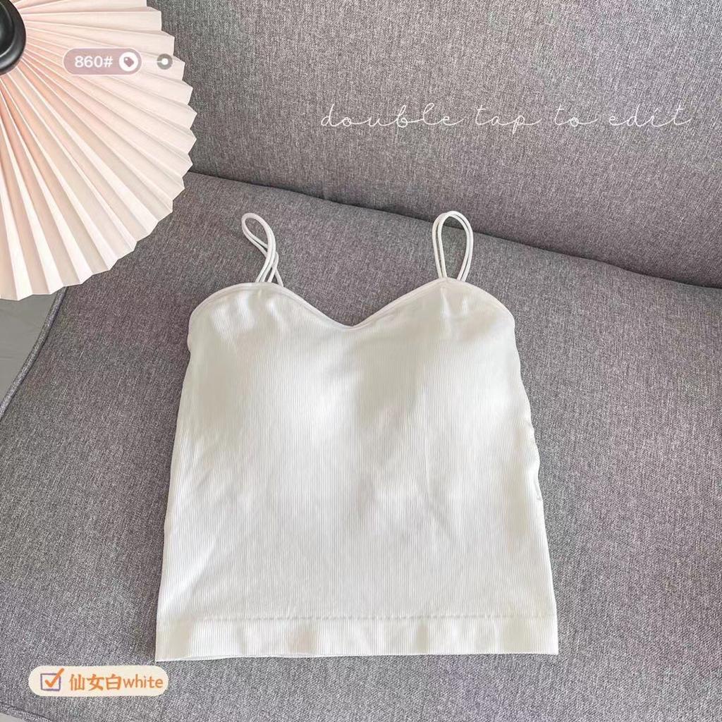 Feminin Tank Top Tali Spahgetti Wanita Atasan Wanita Pakaian Dalam Cewek Tanktop Bra Import-PUTIH