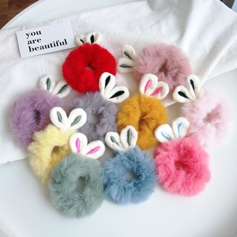 SCRUNCHIE BULU BUNNY - Premium ikat rambut bulu halus - Scrunchie bunny lucu murah