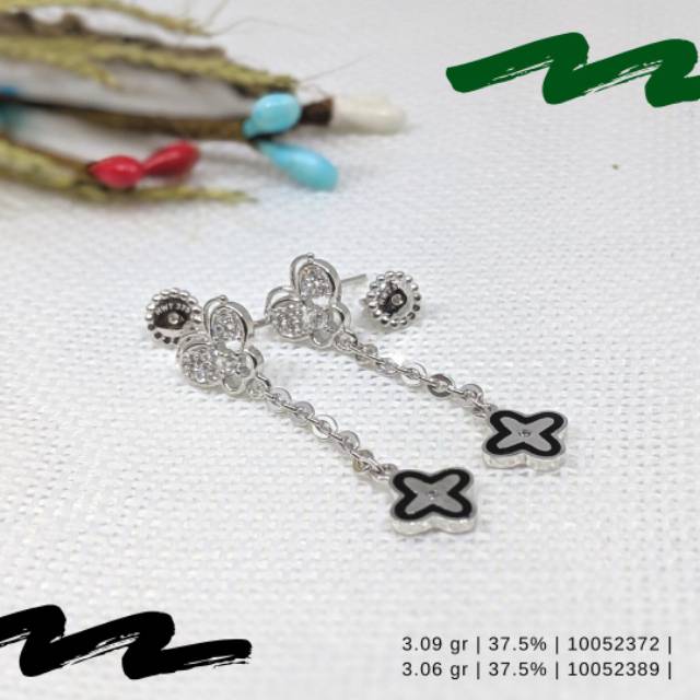 ANTING STUD GIWANG EMAS PUTIH ASLI FASHION VC PANJANG KADAR 375