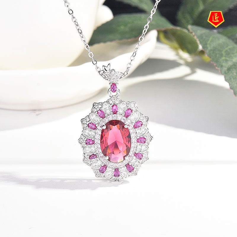 [Ready Stock]High-End Design Inlaid Ruby Pendant European and American Luxury Full Diamond