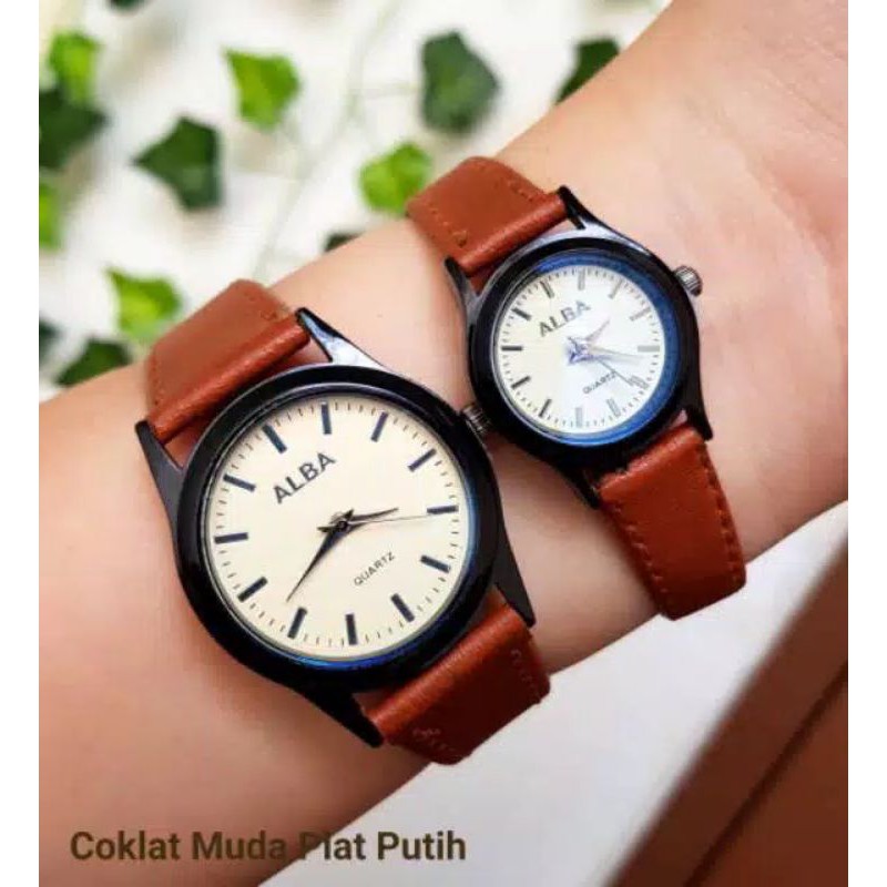 (Grosir)Jam Tangan Couple Alba Strap Kulit(Terima Cod)