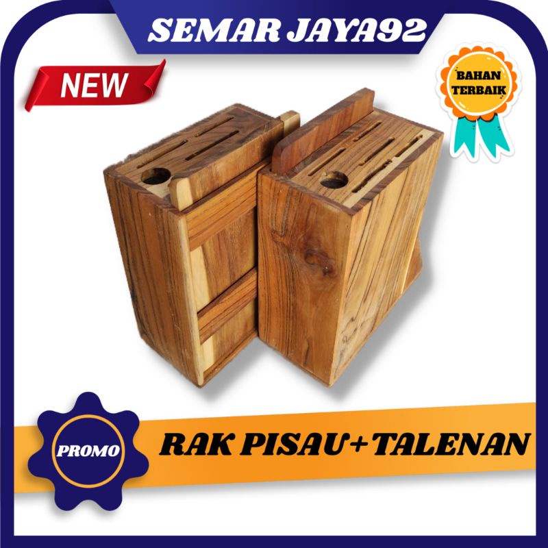 SPESIAL RAK WADAH PISAU DAPUR TEMPAT SET PISAU + TALENAN DARI KAYU JATI JAWA ASLI