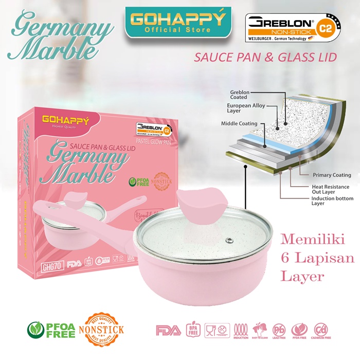 Sauce Pan 16 Cm Germany Marble - Panci Susu Milk Glow Pastel Pan Greblon Beautiful Rose Pink Gh-g70