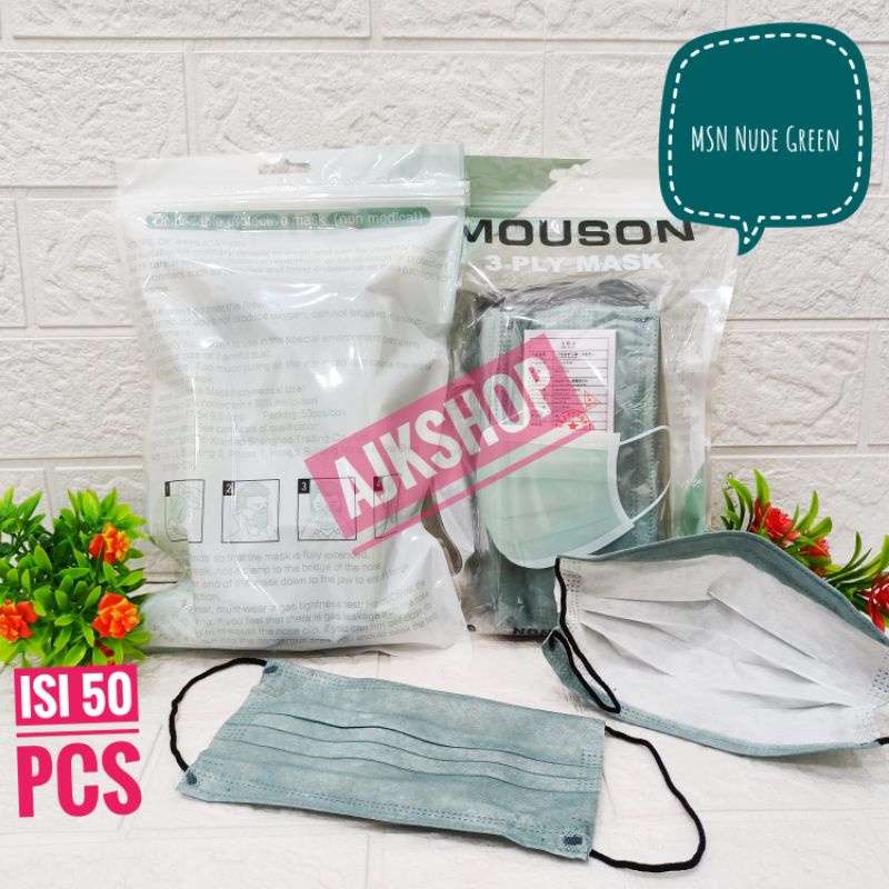 Masker 3ply Alkindo, Mouson isi 50pcs/sachet