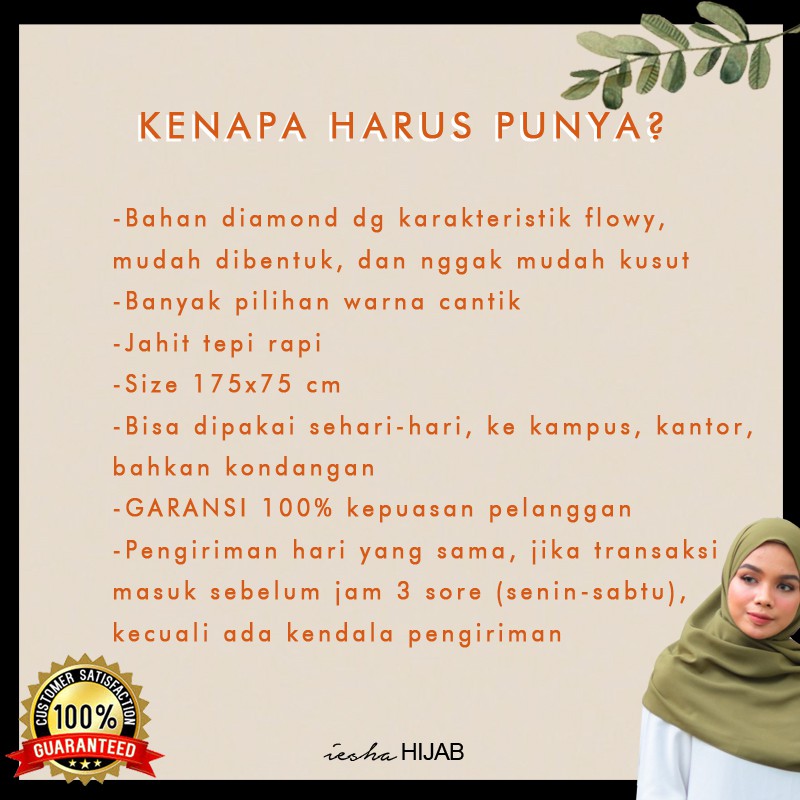Pashmina Diamond 180x75 Jahit Tepi BISA COD, GROSIR, murah-3