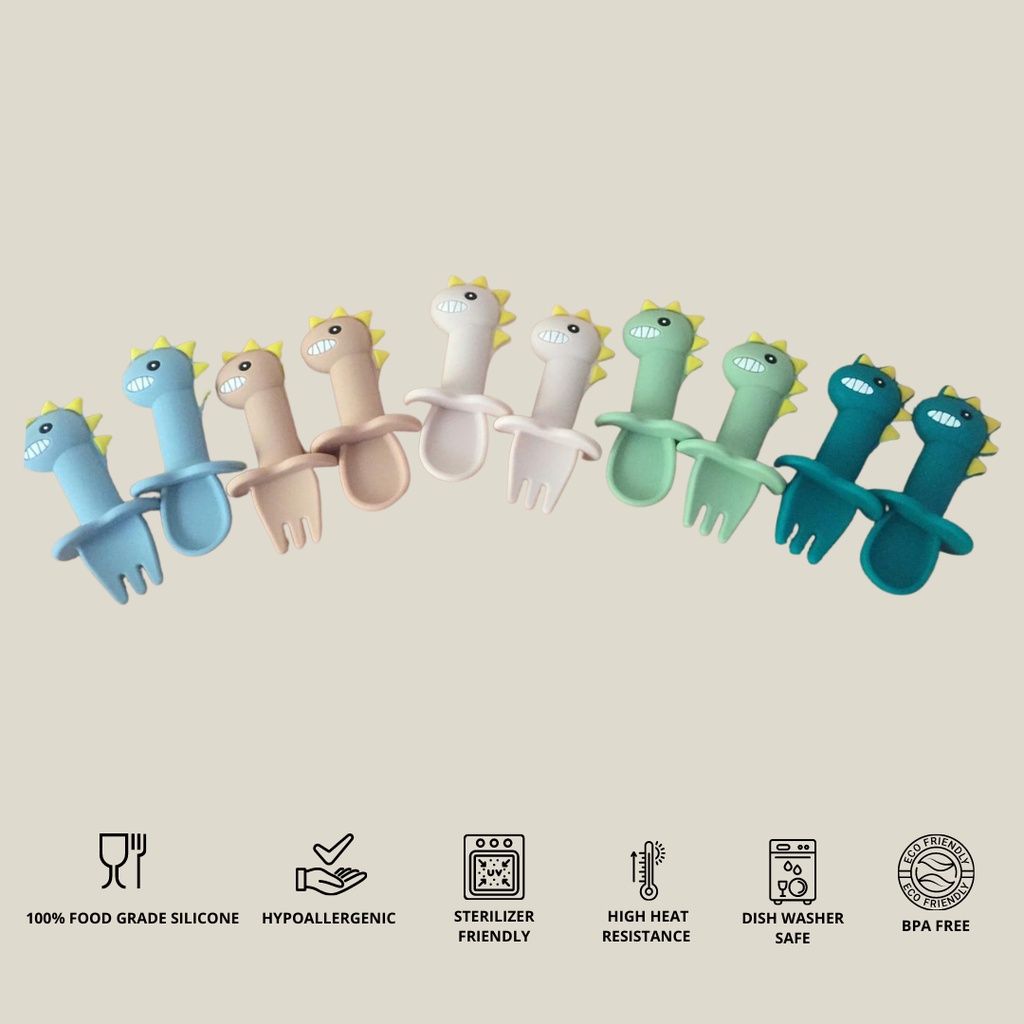 SILICONE MINI DINO SPOON SET