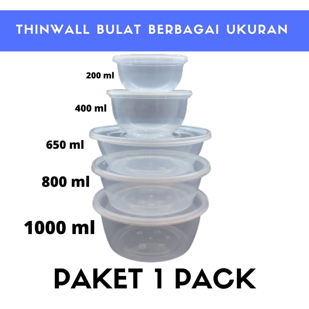 THINWALL BULAT TEMPAT MAKAN PLASTIK MURAH 1 PACK 25 PCS GROSIR BERBAGAI UKURAN 200 300 400 450 650 7