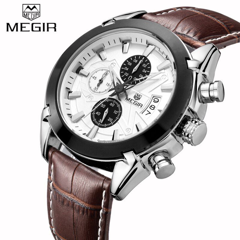 MEGIR 2020 Jam Tangan Pria Analog Chronograph Tali Kulit WATCHKITE WKOS